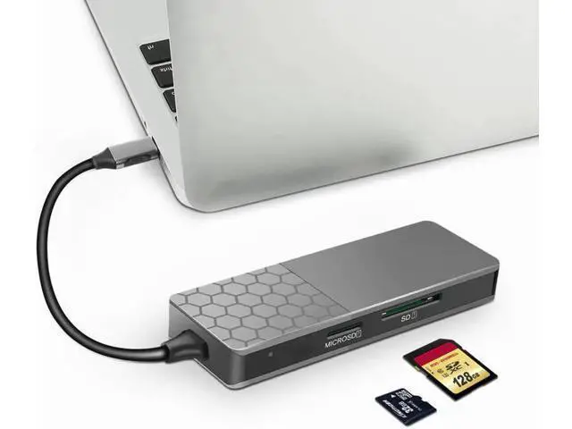 Alt view image 4 of 5 - 6 In 1Type-C Hub USB-C Type-C Hub Docking Station USB 3.0 / RJ45 Fast Speed Transfer SD TF Card Reader Adaptors Charger Hub