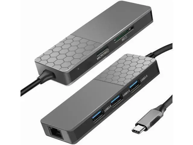 Alt view image 5 of 5 - 6 In 1Type-C Hub USB-C Type-C Hub Docking Station USB 3.0 / RJ45 Fast Speed Transfer SD TF Card Reader Adaptors Charger Hub