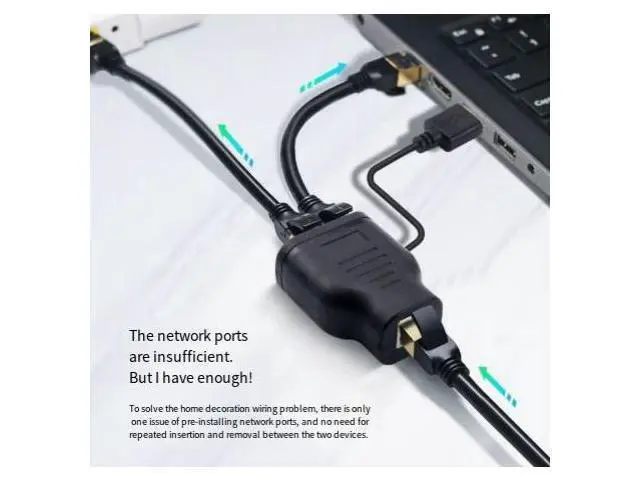 Alt view image 4 of 4 - RJ45 Ethernet Splitter 1-to-2, Gigabit, with USB Power, LED Indicator, for Sharing One Ethernet Port Between Two Devices