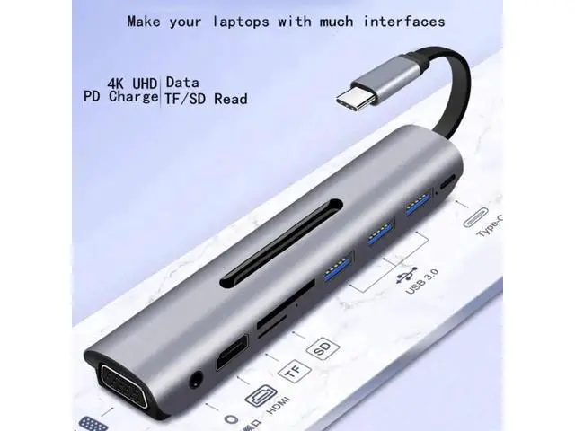 Alt view image 5 of 5 - USB C HUB Type C to Multi USB 3.0 4K VGA PD Adapter Dock For MacBook Laptop Phone USB-C Splitter Hub