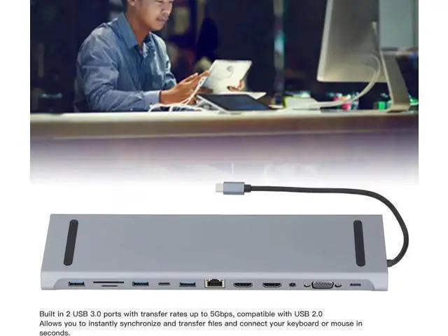 Alt view image 5 of 7 - Hub Docking Station, 12 in 1 100W Fast Charging Type C Laptop Docking Station, USB C Dock, Multiport Adapter Hub, for Office