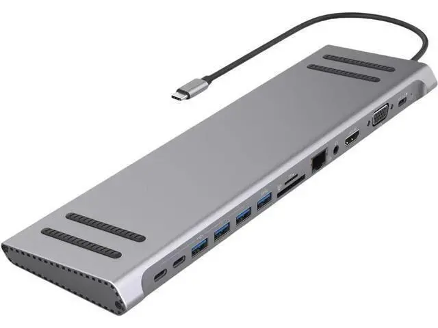 Alt view image 4 of 7 - 14 in 1 Type C Hubs Multiports Adapter with HDMIs VGA PD3.0 Ethernet RJ45 Card USB C Port for Laptops Smartphones