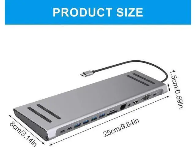 Alt view image 7 of 7 - 14 in 1 Type C Hubs Multiports Adapter with HDMIs VGA PD3.0 Ethernet RJ45 Card USB C Port for Laptops Smartphones
