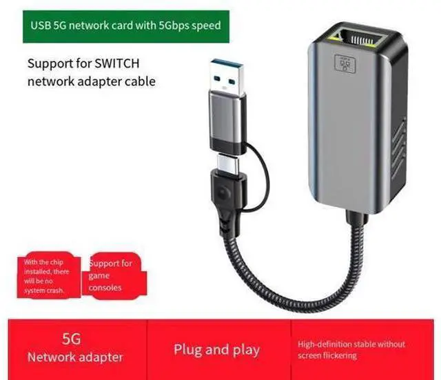 Main image of 5Gbps Ethernet Adapter 2-in-1 USB-C & USB 3.0 to RJ45, 1000Mbps, Plug-and-Play, for Laptop, PC, Tablet & Smartphone