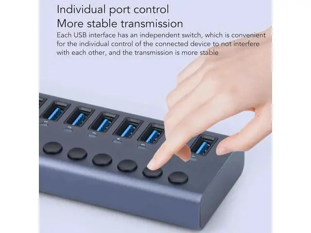Alt view image 3 of 7 - Powered USB 3.0 Data Hub,10 USB 3.0 Data Ports with Individual Switch,USB Data Hub Splitter with 60W Power Adapter for Laptop PC 100240V (US Plug)