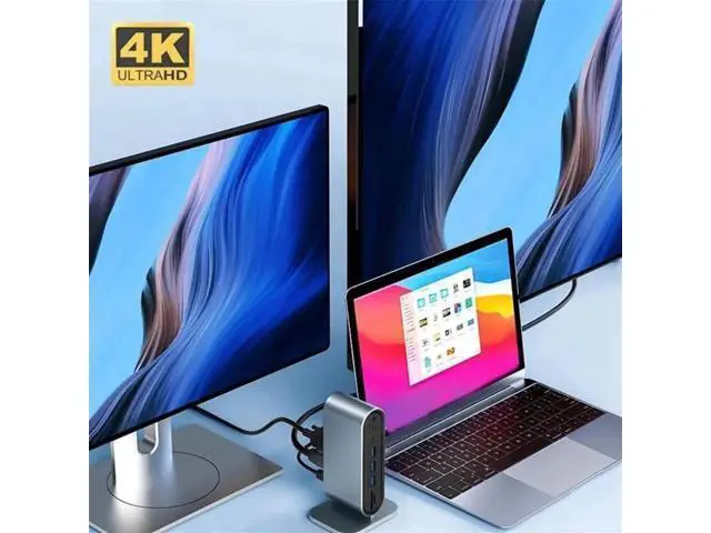 Alt view image 7 of 7 - 12 Ports USB C Docking Station 12-in-1 USB C Hub Dock Laptop Display Docking Station Universal Port with 4K HDMI Monitor,100W PD,Ethernet,VGA,Audio,SD/TF,USB 3.0 Adapter for Mac Computer