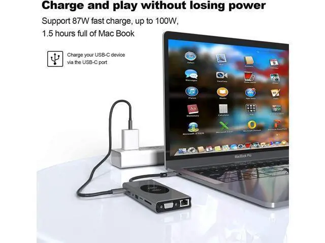 Alt view image 6 of 7 - USB C Docking Station 15 in 1 USB-C Dual Display Laptop USB Type-C Hub Multiport Adapter Dongle with HDMI VGA USB Port SD/TF Audio PD Compatible with Mac & MacBook & Windows Laptop