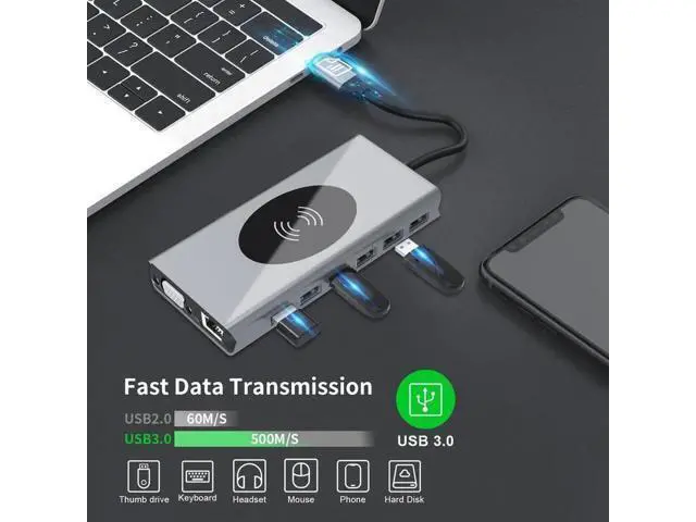 Alt view image 5 of 7 - USB C Docking Station 15 in 1 USB-C Dual Display Laptop USB Type-C Hub Multiport Adapter Dongle with HDMI VGA USB Port SD/TF Audio PD Compatible with Mac & MacBook & Windows Laptop