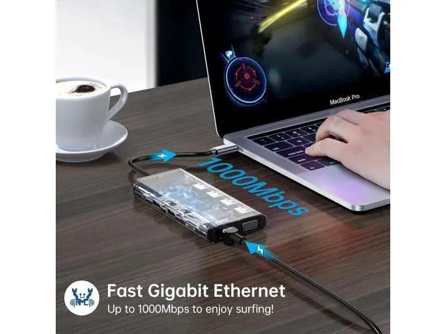 Alt view image 7 of 7 - Docking Station Dual Monitor 12 in 1 USB C Hub Multiport Adapter Triple Display 4 USB Ports 2 HDMI VGA Gigabit Ethernet 100W PD TF/SD Audio for MacBook/Dell/HP/Lenovo Lap with Thunderbolt 3/4