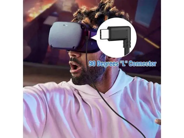 Alt view image 2 of 7 - 10Feet / 3M Oculus Quest Cable, USB C to USB Type C Cable 3A 90 Degree Type C Quick Charge Cable for Oculus Quest Link VR Quick Charge Cable for Phone Tablet Oculus Link Headset Cable (10ft)d