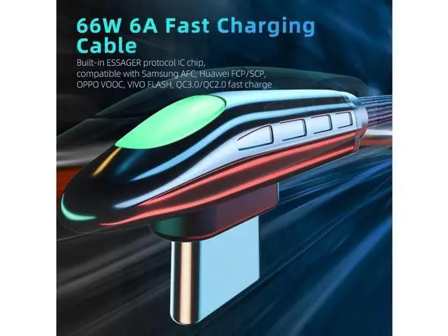 Alt view image 4 of 7 - 66W USB C to USB C Cable Right Angle 90 Degree 6A PD QC 4.0 Type C to Type C Cable Super Fast Charging USB C Cable(3.3ft, 1 Pack)