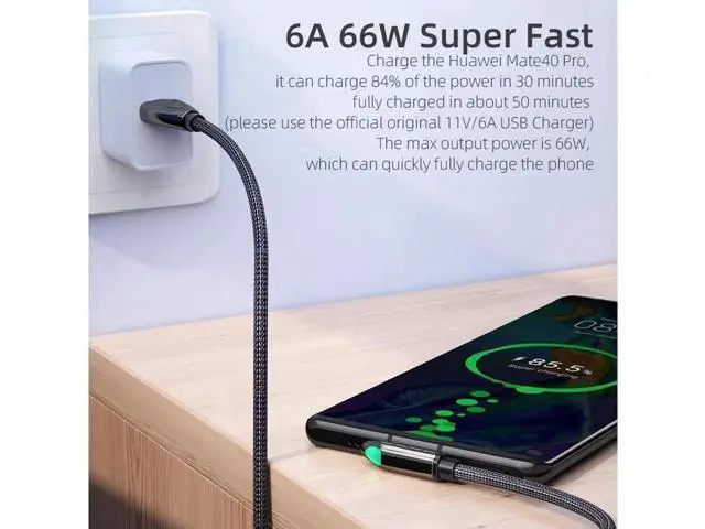 Alt view image 6 of 7 - 66W USB C to USB C Cable Right Angle 90 Degree 6A PD QC 4.0 Type C to Type C Cable Super Fast Charging USB C Cable(3.3ft, 1 Pack)