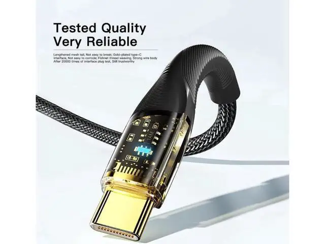Alt view image 2 of 6 - 100W USB C to USB C Cable Transparent Shell 5A PD QC 4.0 Type C to Type C Cable Super Fast Charging USB C Cable(3.3ft, Black, 1 Pack)