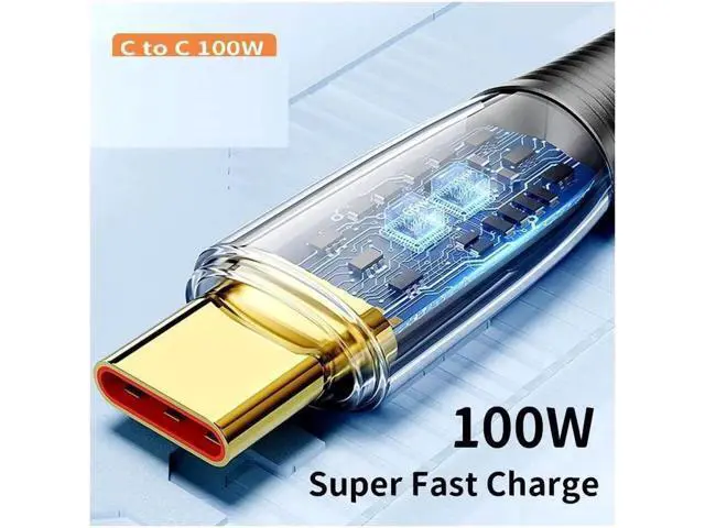 Alt view image 4 of 6 - 100W USB C to USB C Cable Transparent Shell 5A PD QC 4.0 Type C to Type C Cable Super Fast Charging USB C Cable(3.3ft, Black, 1 Pack)