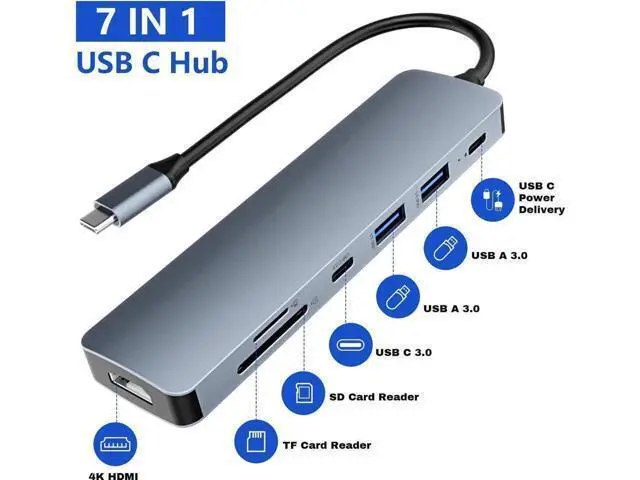 Alt view image 4 of 7 - USB C Hub, USB Hub to HDMI Multiport, USB C Dongle Adapter 7 in 1 with 4K HDMI Output, 2*USB 3.0 Ports,SD/Micro SD Card Reader,100W PD, USB C Data Port For Type C Devices
