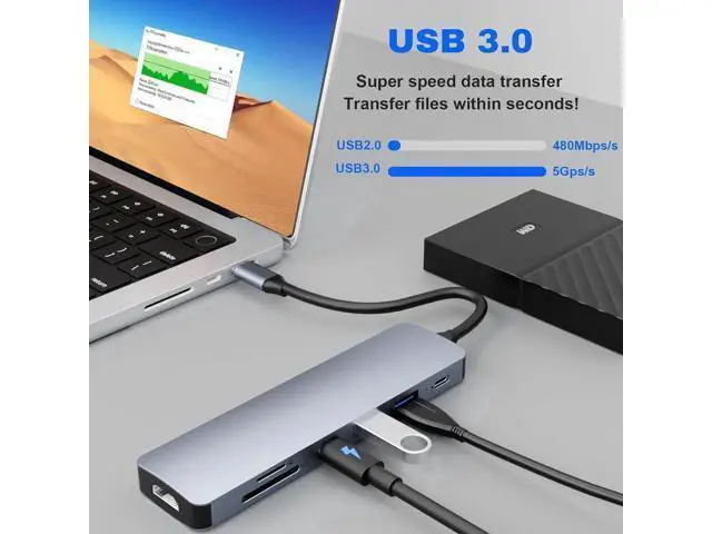 Alt view image 5 of 7 - USB C Hub, USB Hub to HDMI Multiport, USB C Dongle Adapter 7 in 1 with 4K HDMI Output, 2*USB 3.0 Ports,SD/Micro SD Card Reader,100W PD, USB C Data Port For Type C Devices