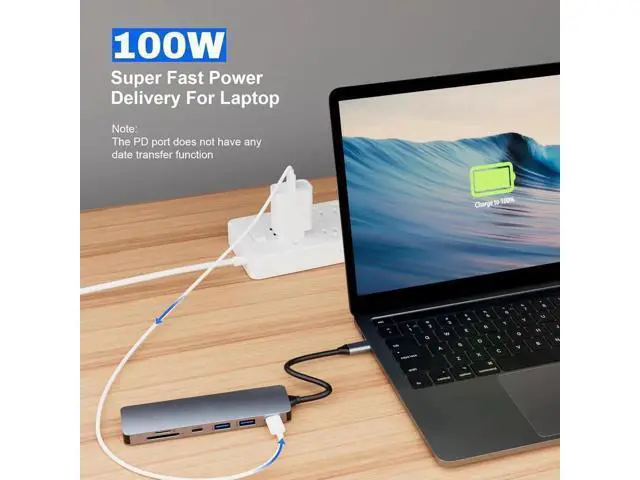 Alt view image 6 of 7 - USB C Hub, USB Hub to HDMI Multiport, USB C Dongle Adapter 7 in 1 with 4K HDMI Output, 2*USB 3.0 Ports,SD/Micro SD Card Reader,100W PD, USB C Data Port For Type C Devices