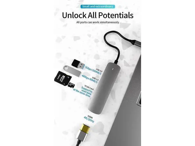 Alt view image 3 of 7 - USB C Hub, 5 in 1 USB C Adapter, USB C Dongle with 4K to HDMI, USB 3.0/2.0 Ports, SD Card Reader, USB-C Hub for MacBook Pro, iPad Pro, XPS More Type C Devices
