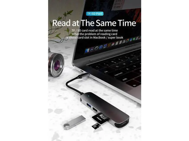 Alt view image 4 of 7 - USB C Hub, 5 in 1 USB C Adapter, USB C Dongle with 4K to HDMI, USB 3.0/2.0 Ports, SD Card Reader, USB-C Hub for MacBook Pro, iPad Pro, XPS More Type C Devices