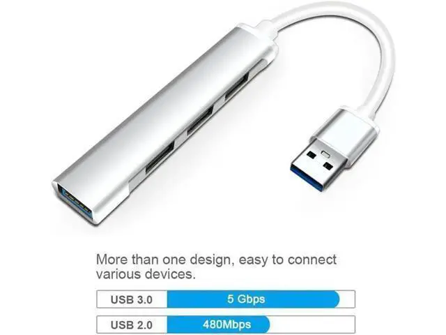 Alt view image 7 of 7 - USB3.0 Hub, 4 Ports USB 3.0 Aluminum Data Hub, Up to 5 Gbps SuperSpeed USB Splitter Adapter for Desktop PC/Laptop, Phones, and More-Gray
