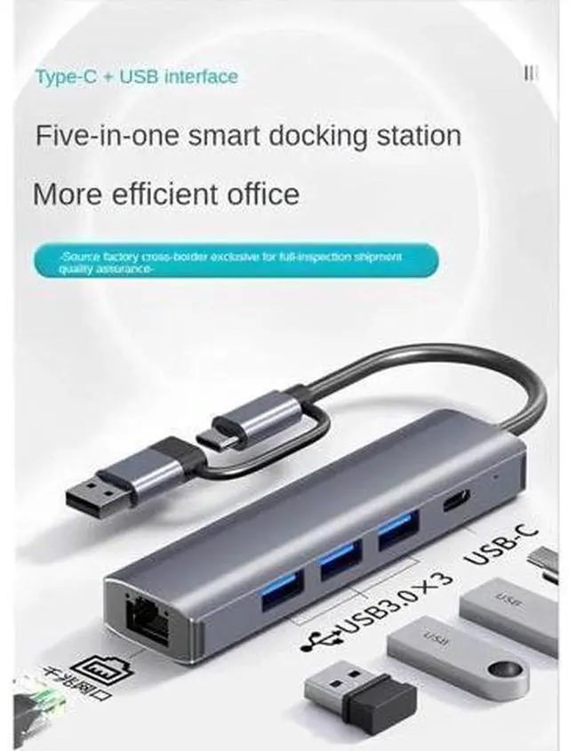 Alt view image 4 of 7 - USB Hub, 5-in-1 USB to Network HUB with 3 USB 3.0 Data Transmission, 1 USB C, Gigabit Ethernet Port USB Aluminum Extension for Laptop, iMac, PC, USB Flash Drives etc
