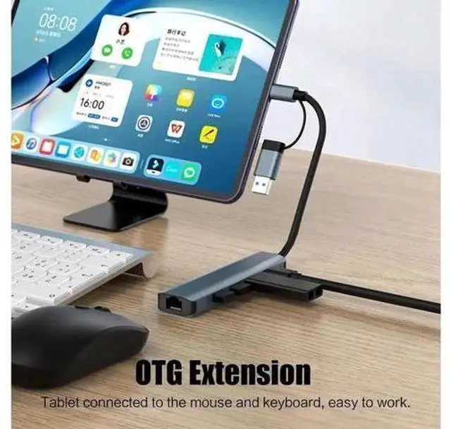 Alt view image 5 of 7 - USB Hub, 5-in-1 USB to Network HUB with 3 USB 3.0 Data Transmission, 1 USB C, Gigabit Ethernet Port USB Aluminum Extension for Laptop, iMac, PC, USB Flash Drives etc