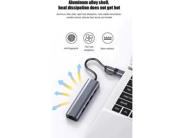 Alt view image 6 of 7 - USB Hub, 5-in-1 USB to Network HUB with 3 USB 3.0 Data Transmission, 1 USB C, Gigabit Ethernet Port USB Aluminum Extension for Laptop, iMac, PC, USB Flash Drives etc