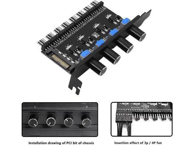 Alt view image 6 of 7 - Knob Cooling Fan Speed Controller PC 8 Channels Fan Hub for CPU Case HDD VGA PWM Fan PCI Bracket 12V Fan Control- SATA Power Supply (SATA 4 Knob)