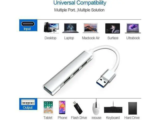 Alt view image 5 of 7 - USB C Hub 4 Ports USB3.0 to 4 X USB 3.0 Hub Adapter for MacBook, Mac Pro, Mac mini, iMac, Surface Pro, XPS, PC, Flash Drive, Mobile HDD-Silver