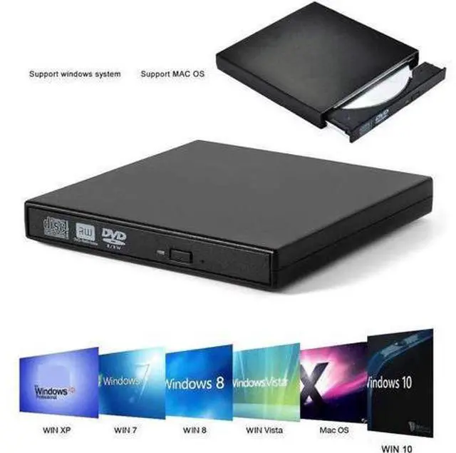 Main image of External CD Drive for Laptop, USB2.0 Ultra-Slim Portable CD +/-RW ROM Burner/Writer Compatible with PC Desktop Windows 2000/XP/Vista/Windows7/Windows8(Black)