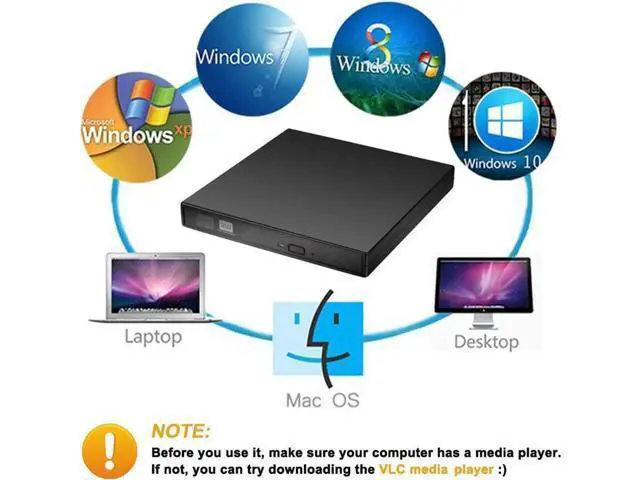 Alt view image 3 of 7 - External CD Drive for Laptop, USB2.0 Ultra-Slim Portable CD +/-RW ROM Burner/Writer Compatible with PC Desktop Windows 2000/XP/Vista/Windows7/Windows8(Black)