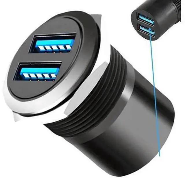 Main image of Dual USB 3.0 Threaded Fixing Mount Adapter Round Connector 2 Female to 2 Female Converter 2 Ports USB 3.0 Mounting Socket 5Gbps 5V 2A for High-Speed Data Transfer Charging