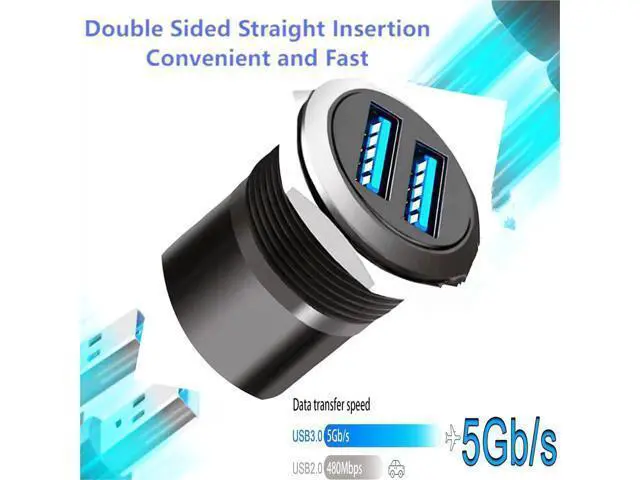 Alt view image 2 of 6 - Dual USB 3.0 Threaded Fixing Mount Adapter Round Connector 2 Female to 2 Female Converter 2 Ports USB 3.0 Mounting Socket 5Gbps 5V 2A for High-Speed Data Transfer Charging