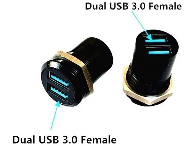 Alt view image 3 of 6 - Dual USB 3.0 Threaded Fixing Mount Adapter Round Connector 2 Female to 2 Female Converter 2 Ports USB 3.0 Mounting Socket 5Gbps 5V 2A for High-Speed Data Transfer Charging