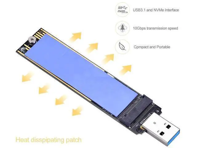 Alt view image 3 of 5 - M.2 NVME USB 3.1 Adapter,M-Key M.2 NVME to USB Card Reader USB 3.1 Gen 2 Bridge Chip with 10 Gbps High Performance, Compatible with Samsung 950/960/970 Evo/Pro or Other M.2 SSDs with PCI-E Type