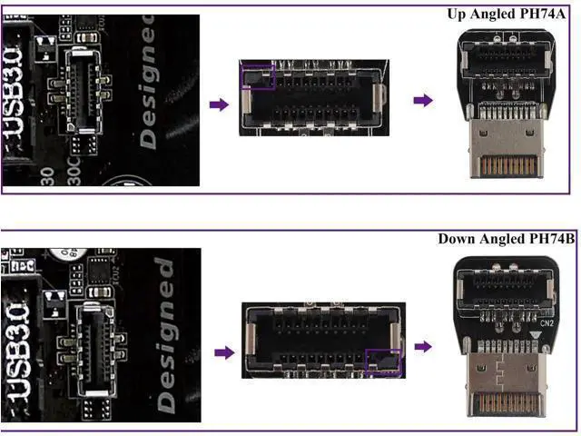 Alt view image 2 of 7 - 2Pack 90 Degree USB 3.2 Front Panel Internal Connector Down-Right Angle Type-E USB 3.1 Female to Male Front Panel Socket Adapter for Type-E Motherboard Extension Data Adapter(Type-E/Down)