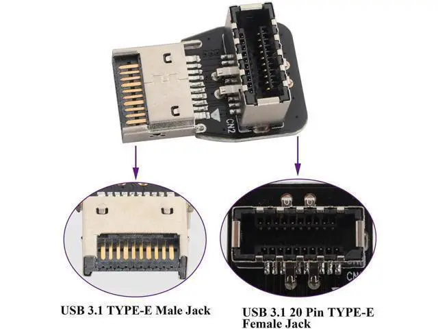 Alt view image 6 of 7 - 2Pack 90 Degree USB 3.2 Front Panel Internal Connector Down-Right Angle Type-E USB 3.1 Female to Male Front Panel Socket Adapter for Type-E Motherboard Extension Data Adapter(Type-E/Down)