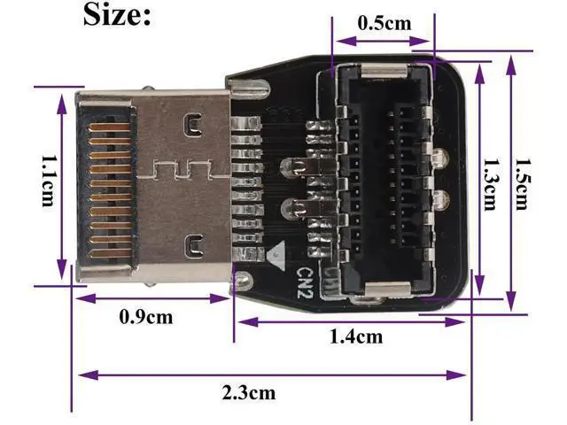 Alt view image 7 of 7 - 2Pack 90 Degree USB 3.2 Front Panel Internal Connector Down-Right Angle Type-E USB 3.1 Female to Male Front Panel Socket Adapter for Type-E Motherboard Extension Data Adapter(Type-E/Down)