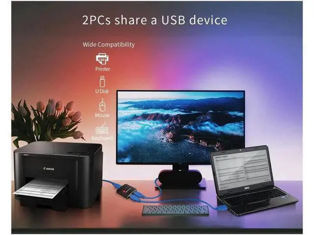 Alt view image 5 of 7 - Bi-Directional USB 3.0 HUB Printer Sharing Device Printer 2-Port Switching Converter Manual Splitter Switch Sharing, ,1 In 2 Out / 2 In 1 Out, Includes Two 3.3FT Data Cables