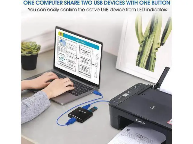 Alt view image 4 of 7 - Bi-Directional USB 3.0 HUB Printer Sharing Device Printer 2-Port Switching Converter Manual Splitter Switch Sharing, ,1 In 2 Out / 2 In 1 Out, Includes Two 3.3FT Data Cables