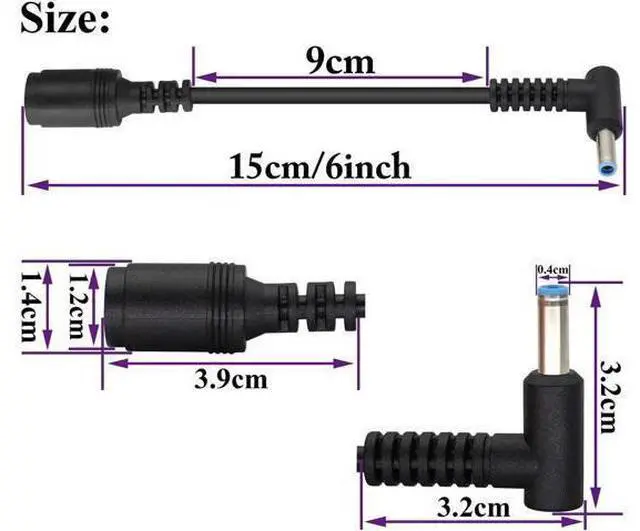 Main image of 90 Degree Tip Laptop Power Cable DC 7.4mm x 5.0mm Female to 4.5mm x3.0mm Male Charging Connector DC Power Converter Cable DC Jack for HP Notebook Adapter Replacement Power Cord(15cm/2Pack)