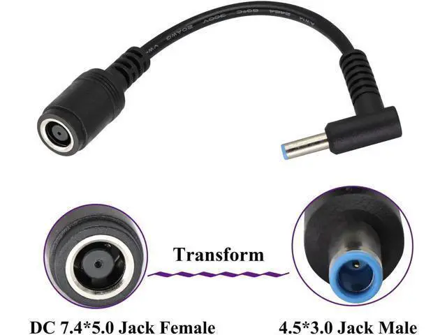 Alt view image 5 of 5 - 90 Degree Tip Laptop Power Cable DC 7.4mm x 5.0mm Female to 4.5mm x3.0mm Male Charging Connector DC Power Converter Cable DC Jack for HP Notebook Adapter Replacement Power Cord(15cm/2Pack)