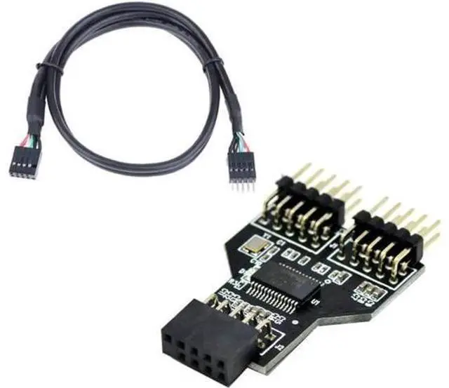 Main image of 9 Pin USB Header Female 1 to 2 Male Board 9-Pin USB HUB USB 2.0 9 Pin Connector Adapter for RGB Splitter with 30cm 60cm Cable (with 30cm Cable,1 PCS)