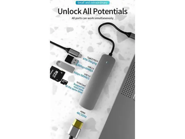 Alt view image 3 of 7 - USB C Hub,6 in 1 USB C Adapter,Type C Hub with 4K USB C to HDMI,USB 3.0, USB 2.0,SD/TF Card Reader,87W USB C PD Charging Thunderbolt 3 for MacBook Pro Air, Dell XPS 15,Google Chromebook Pixel
