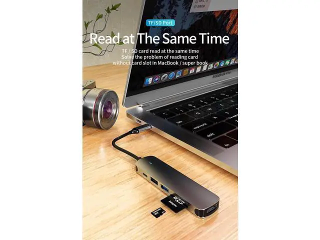 Alt view image 6 of 7 - USB C Hub, 6 in 1 USB C Adapter, USB C Dongle with 4K to HDMI, 87W PD Charging Port, USB 3.0/2.0 Ports, SD Card Reader, USB-C Hub for MacBook Pro, iPad Pro, XPS More Type C Devices