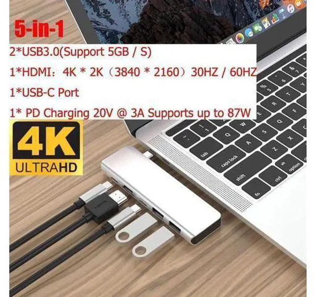 Main image of 5 Ports USB Type C HUB USB-C to 4K 30Hz/60Hz HDMI USB TYPE-C Adapter Inline Version 5 in 1 Computer PC Laptop Splitter Aluminum Alloy