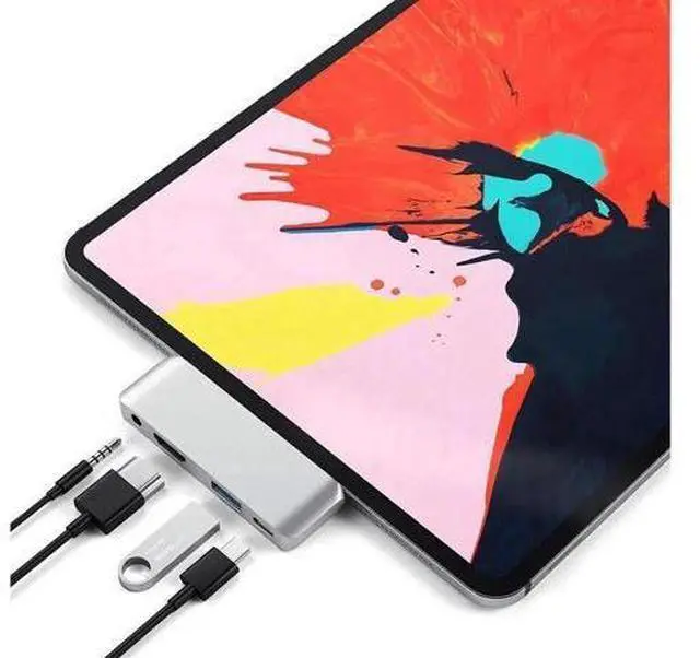 Main image of USB Type-C Hub for 2018 iPad Pro and MacBook Pro, USB C Hub Adapter with USB-C PD Charging, 4K HDMI, USB 3.0 & 3.5 mm Headphone Jack, Silver