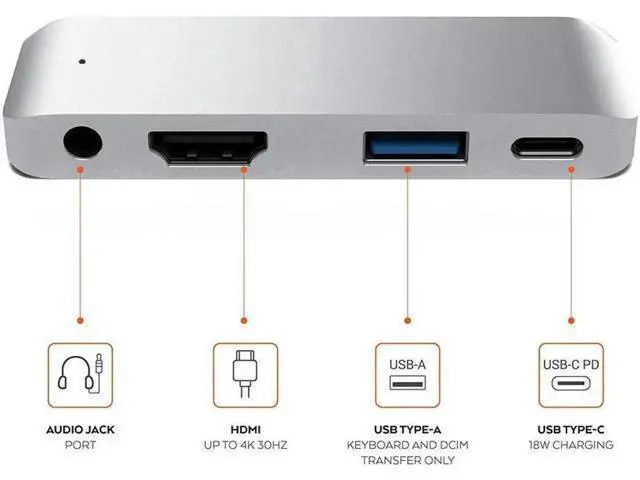 Alt view image 7 of 7 - USB Type-C Hub for 2018 iPad Pro and MacBook Pro, USB C Hub Adapter with USB-C PD Charging, 4K HDMI, USB 3.0 & 3.5 mm Headphone Jack, Silver