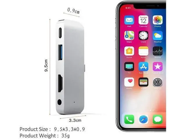 Alt view image 6 of 7 - USB Type-C Hub for 2018 iPad Pro and MacBook Pro, USB C Hub Adapter with USB-C PD Charging, 4K HDMI, USB 3.0 & 3.5 mm Headphone Jack, Silver