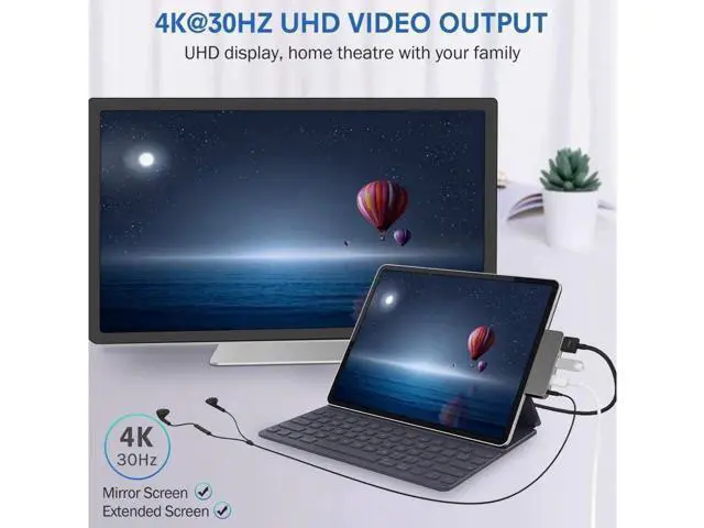 Alt view image 4 of 7 - USB Type-C Hub for 2018 iPad Pro and MacBook Pro, USB C Hub Adapter with USB-C PD Charging, 4K HDMI, USB 3.0 & 3.5 mm Headphone Jack, Silver